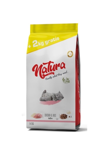 Natura Kitten Tavuklu ve Pirinçli Düşük Tahıllı Yavru Kedi Maması 8+2 KG