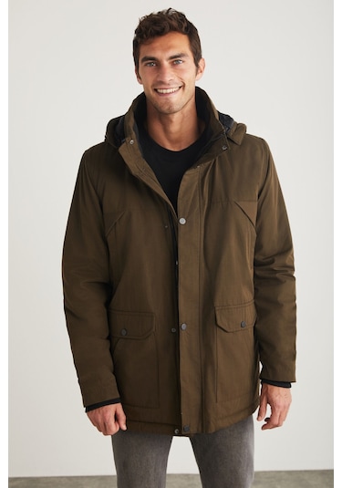 Gerardo Erkek Çok Kalın Su Ve Rüzgar Geçirmez Içi Astarlı Kapşonlu Outdoor Dış Giyim Haki Mont