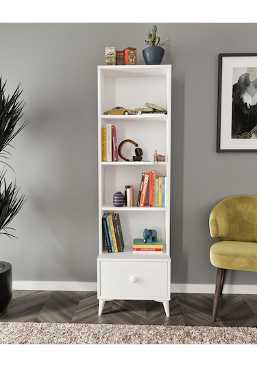 Kznhome Akasya Çekmeceli Kitaplık Beyaz - Tamamı 1. Kalite Mdf