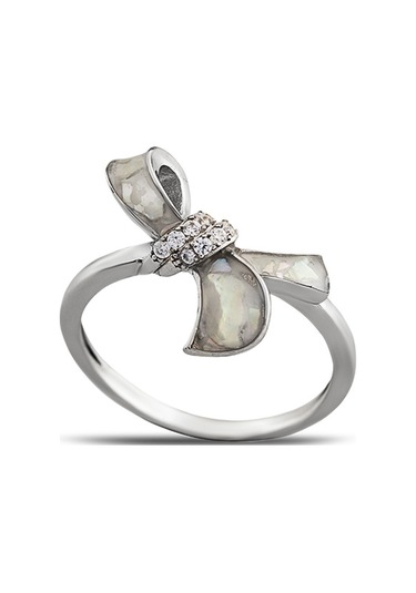 Sedef Taşlı Kurdela Tasarım 925 Ayar Gümüş Kadın Yüzük Beyaz