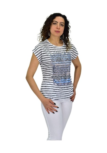 Kadın Kısa Kol Baskılı Bluz Bgl-st04696 Beyaz