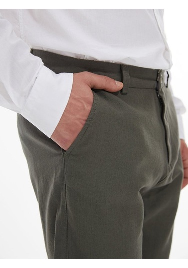 Ltb Düz Paça Keten Görünümlü Yeşil Pantolon 012254702625008 413 Yeşil