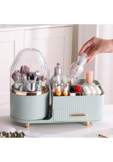 Makyaj Organizer Kozmetik Aksesuar Fırça Ve Takı Düzenleyici Çok Amaçlı Makyaj Kutusu Yeşil