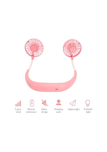 Pazly Boyun Bağlı Mini Fan Pembe - 3 Hız - Renkli Işık - Usb Şarjlı Kullanışlı
