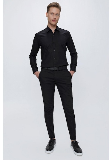 P 1112 Slim Fit Siyah Spor Pantolon Siyah