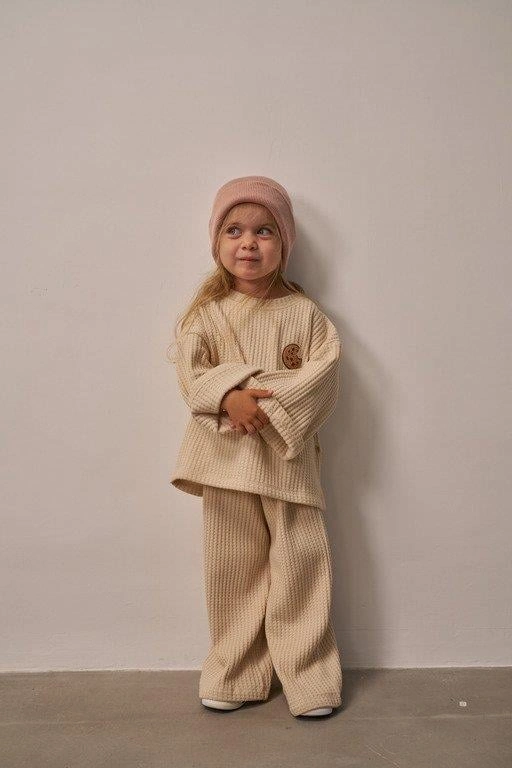 Bej Cookie Nakışlı Dökümlü Alt Üst Takım Bej