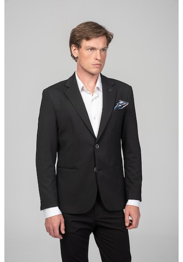 Cekmon Erkek Astarlı Çift Yırtmaçlı Örme Esnek Kumaşdan Yakası Ve Mendili Detaylı Klasik Ceket Çeşitli Çok Renkli