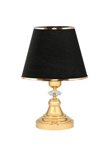 Art Deco Tarz Kristal Taş Süslü Metal Ayak Ve Gold Şeritli Siyah Başlık 2'li Abajur Seti İki Adet Siyah - Altın