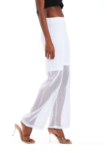 Astarlı Kare File Pantolon Beyaz