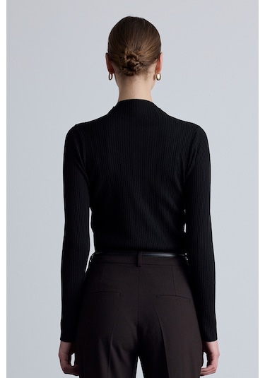 Yüksek Yaka Triko Bluz Siyah Siyah