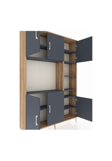 Arges Dolap 10 Raflı 6 Kapaklı 132x30x195 Çam-antrasit/antrasit Çam