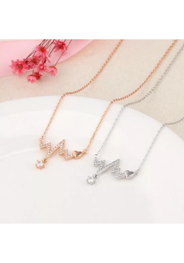 Muhteşem Kalp Atışı Kolye Elmas Taşlı Broş , Metal 3d , Özal Tasarım , Hediye Aksesuar 001