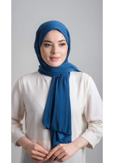 Petrol Mavisi Pratik Hazır Geçmeli Eşarp Sandy Kumaş Sade 1817_17 Çok Renkli