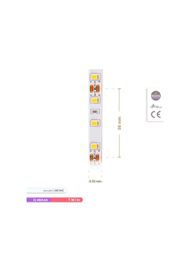 ACK Şerit LED 60 Led'li 6500K Beyaz Işık 7W 5 Metre AS01-008