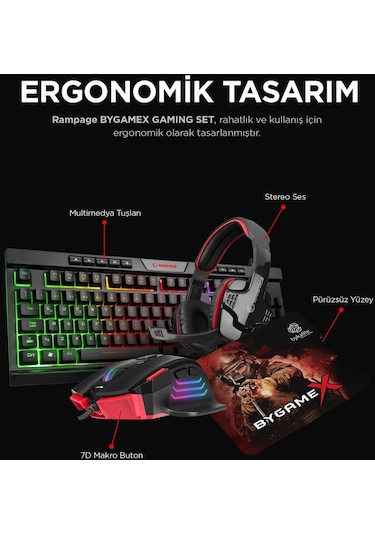 Rampage BygameX-K2 SN-R9 Rgb Makrolu 4'lü Oyuncu Seti