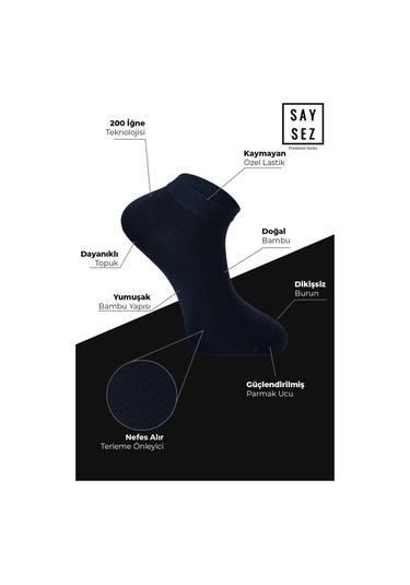 Bambu Erkek Patik Düz Lacivert Renk Çorap Dikişsiz Premium 3'lü Paket Lacivert