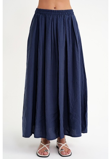 4612 Kadın Yandan Cepli Pileli Bol Etek Lacivert Lacivert