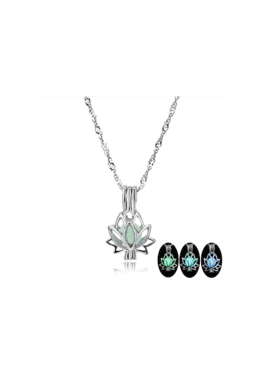 Gece Parlayan Lotus Çiçeği Kolye Gümüş