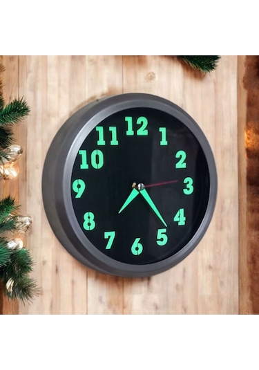 Fosforlu Metal Mini Duvar Saati Çap 20 Cm Küçük Saat Metal