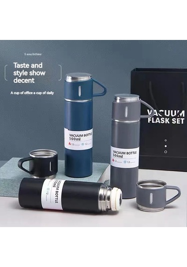 Paslanmaz Çelik Termos Bardak - 3 Kapaklı  Kutusu İle