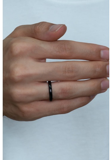 3mm İnce Bombeli Parlak Erkek Kadın Unisex Çelik Alyans Yüzük Cl27 Siyah
