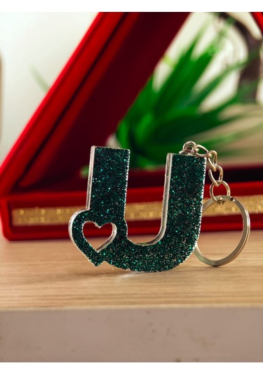 Harfli Anahtarlık Epoksi Kişiye Özel Yapım El Yapımı Harf Anahtarlık Kalp Model Özel Tasarım Hediyelik Ürün Kalp Desenli Simli Anahtarlık Beyaz - Siyah