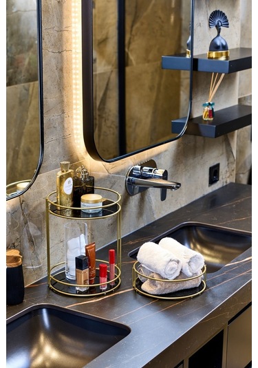 Edora Home 2'li Gold Banyo Organizer Seti, İki Katlı Ve Tek Katlı Düzenleyici - Metal Paslanmaz Gold