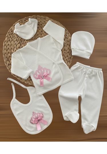 Bombinoo Kraliçe Taçlı 5 Parça Hastane Çıkışı Seti Pembe Çok Renkli