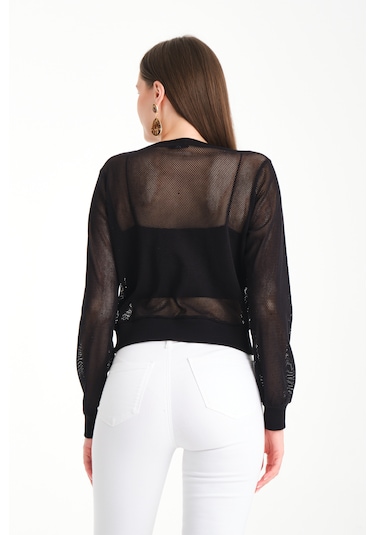 V Yaka Petek File Bluz Siyah