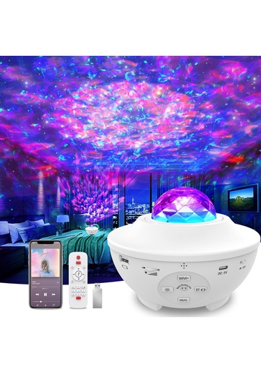 Bukrem Store Galaxy Uyumlu Star Projektör Hoparlör Rgb Lazer & Nebula Işık + Bluetooth 5.0 + Usb / Timer / Uzaktan Kumanda