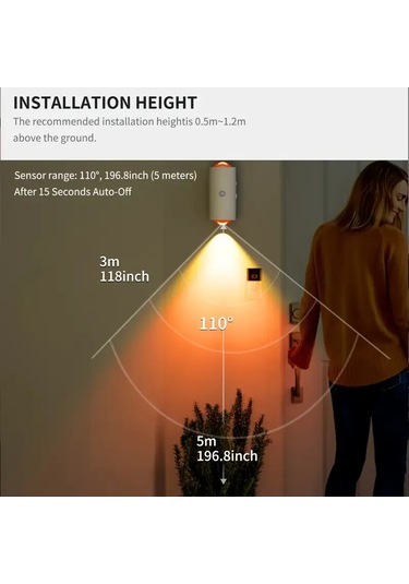 Kangvka Usb Şarjlı Rgb Renkli Led Gece Lambası, Ir Hareket Sensörlü, 110 Algılama, Renk Ve Işık Seviyesi Ayarlanabilir, Duvar/tepe Monte, Taşınabilir, İç Mekan Kullanıma Uygun Siyah