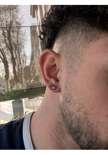 Siyah Paslanmaz Çelik Vidalı Beyaz Zirkon Taşlı Unisex/erkek Beyaz - Siyah