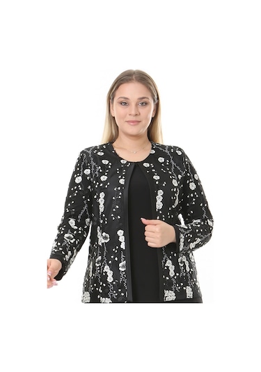 Ladies First Büyük Beden 3904 Siyah Ceket + Bluz Takım 001