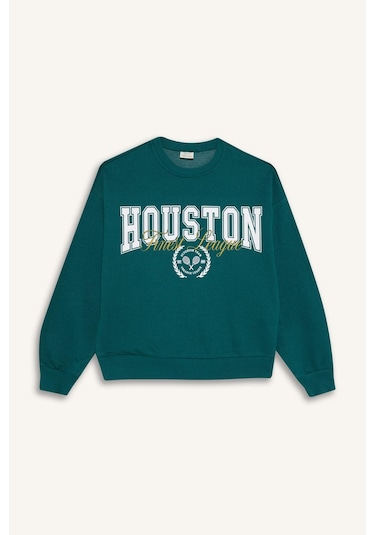 Defacto Kız Çocuk Relax Fit Bisiklet Yaka Baskılı Sweatshirt E8894a825augn1116 Yeşil