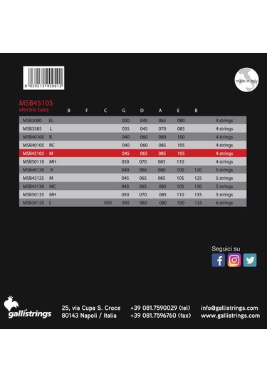 Galli Msb45105 Model 045-105 Çelik Bas Gitar Tel Seti