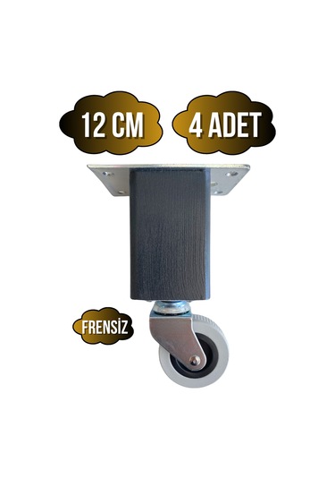 Kale Ahşap Tekerli Ayak Mobilya Masa Ve Dolap Tekerli Ayağı Frensiz 12cm Antrasit 4 Adet Kayın Antrasit