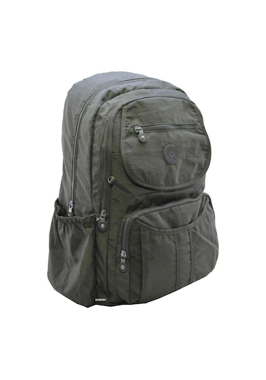 Klinkır Bayan Sırt Çantası Çok Cepli Yağmura Dayanıklı Hafif Kumaş Yeşil Renk Okul Çantası Gri