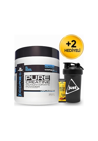 Mustang Nutrition Core+ Pure Creatine Monohydrate Powder Kreatin 250 Gr 50 Servis + Shaker + Protein Kahve Hediyeli Aromasız