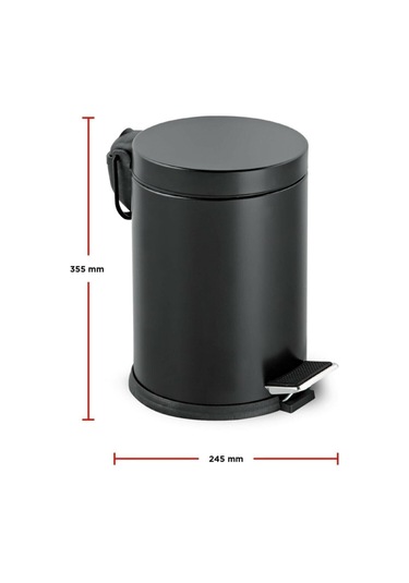 Siyah Renkli Paslanmaz Çelik Pedallı 12 Lt Çöp Kovası Siyah