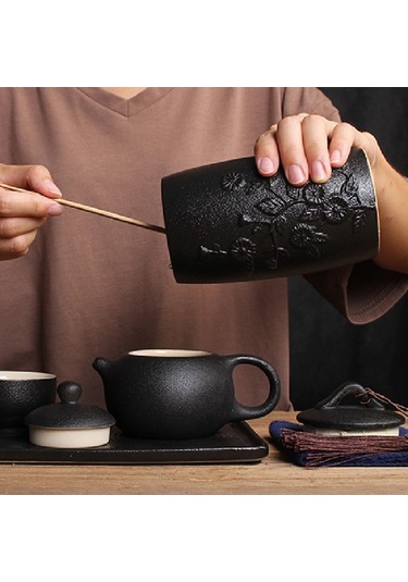 Sones Orkide Desenli Seramik Çay Kutuları Depolama Tankları Seramik Çay Takımı Çay Töreni Aksesuarları Siyah
