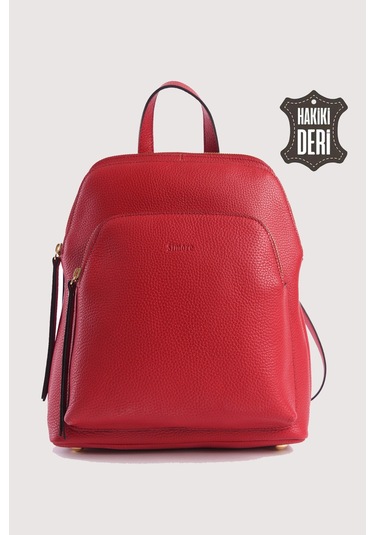 Hakiki Deri Kadın Sırt Çantası Kırmızı Smr9209 Kirmizi