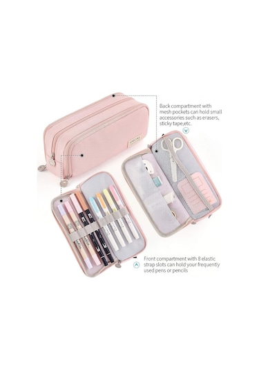 Okul Genç Kız Erkek İçin Büyük Kapasiteli Kalem Kutusu 4 Bölmeli Kese Kalem Çantası-pembe
