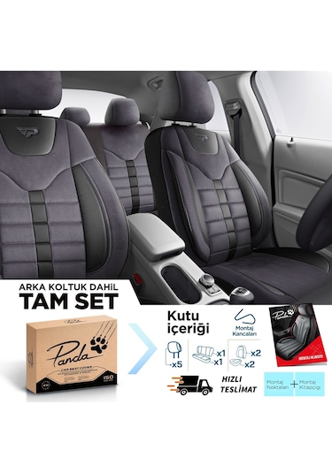 Panda Toronto Serisi Süet Kumaş Oto Koltuk Kılıfı - Füme - Siyah