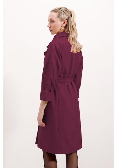 Bigdart 9104 Kruvaze Yaka Astarlı Trençkot - Bordo