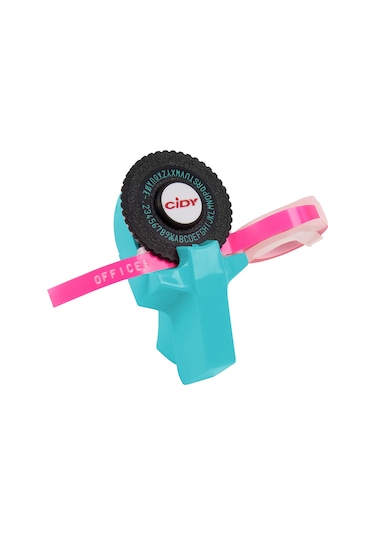 Skycity Mavi Mini Etiket Yazıcı - 9mm 2 Adet Bantlı Siyah + Rastgele Renk - Plastik Malzeme - El Defteri Dekorasyonu İçin Basma Makinesi