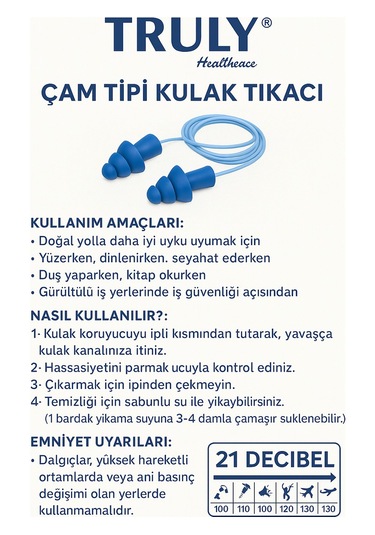 Truly Çam Tipi Kulak Tıkacı Ipli, Su Geçirmez, Yıkanabilir, Silikon, Uyku Ve Yüzme Için 21 Db Gürültü Azaltma