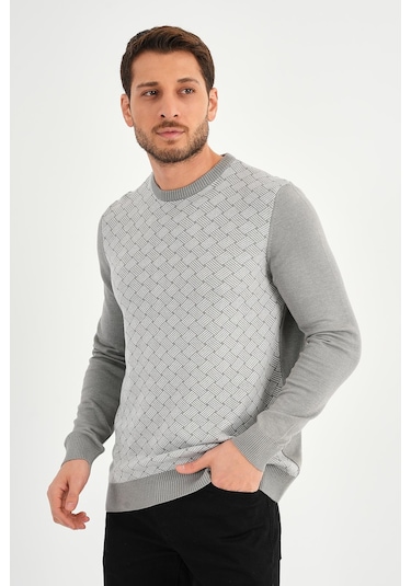 Alexander Gardi Alexandergardı Bisiklet Yaka Desenlı Regular Fit Kazak E24-eze-01 Gri