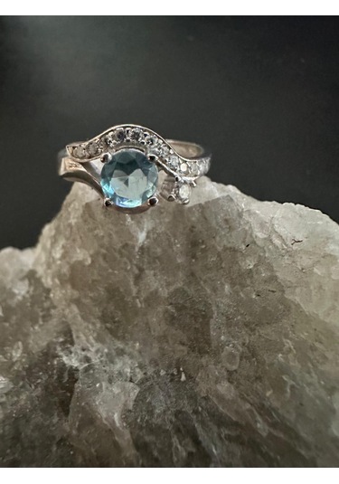 Göz Modeli Gümüş Set Takım Akuamarin Ve Zirkon Taşlı 925 Ayar