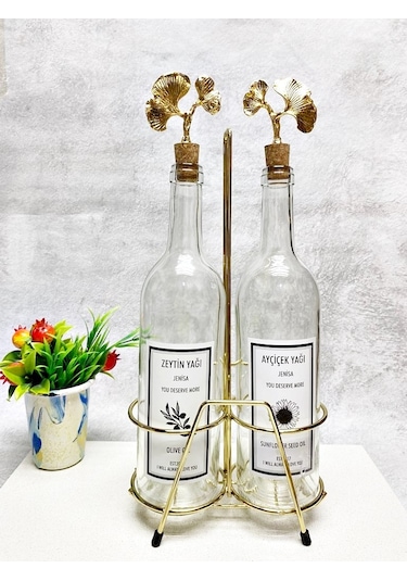 Şeffaf Yağlık Akıtmaz Ginko Model Mantar Tıpalı 750ml Yağdanlık V