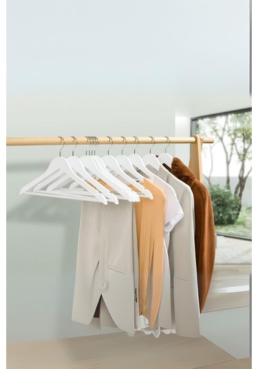 6 Lı Ahşap Görünümlü Askı Beyaz 44 Cm Beyaz
